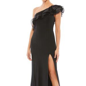 MAC DUGGAL 26372 ONE SHOULDER RUFFLE EVENING BLACK GOWN sz 8